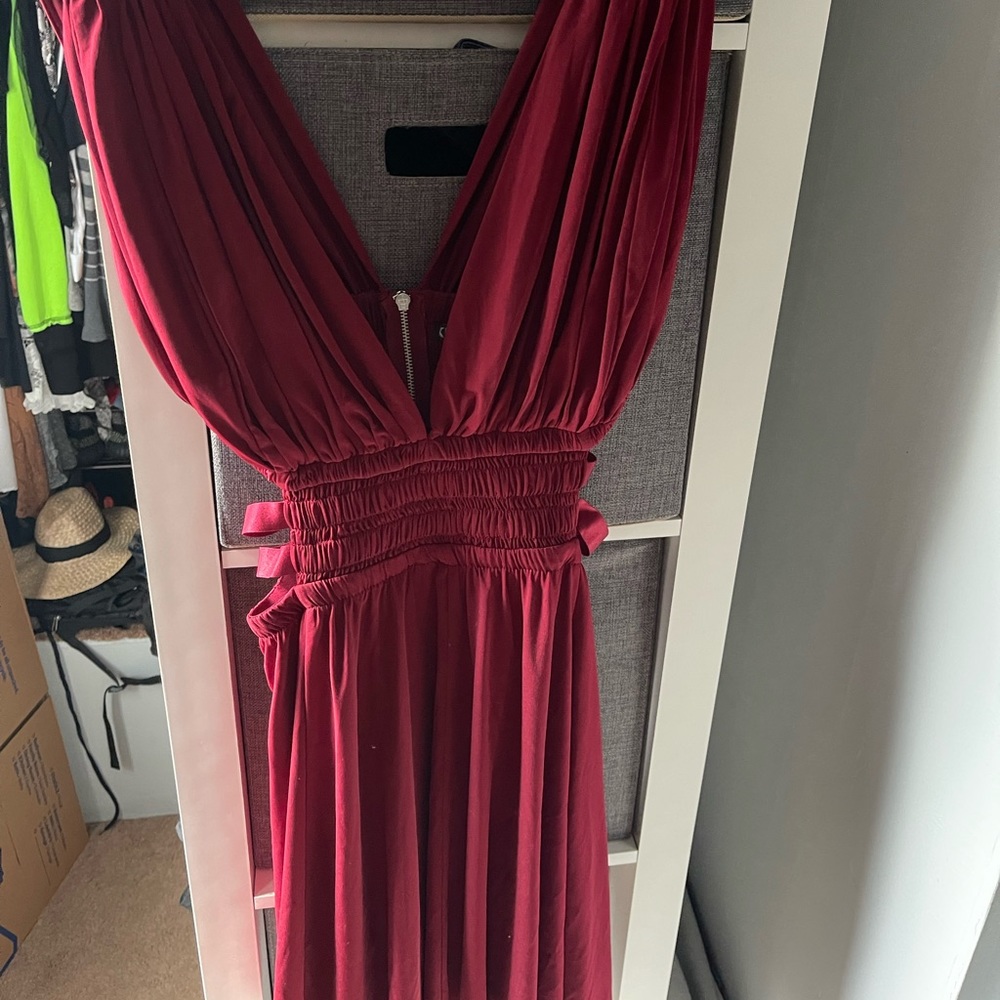 Burgundy dress! Cut out sides.
